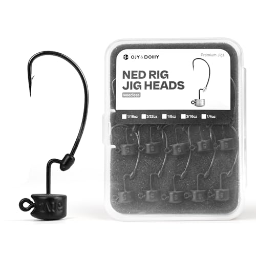 20Pack Weedless Ned Rig Jig Heads with Molded Bait Keeper System – Mushroom Head for Weedless Finesse Bass Fishing 1/16 1/8 3/16 1/4oz - color: Black, size: 1/16oz - 1# - 20Pack