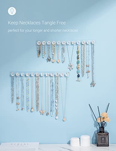 Mymazn 2 Pack Acrylic Necklaces Holder Hanging Jewelry Organizer Wall Mounted Necklace Hangers with 12 Hooks, Clear Jewelry Hangers for Necklace Organizer for Girls Women, Necklace Hooks for Wall - color: Clear - 2Pack