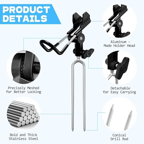 Fishing Rod Holder for Ground, 2/4pcs Fishing Pole Holders for Ground, Bank Fishing Rod Holder with 360° Adjustable Extra Long Drill Stake Rod Stand for Catfish, Beach, Shore and Mud, Men's Gift - color: Black -2 Pack