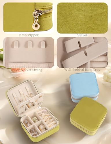 MFXIP Plush Velvet Travel Jewelry Case Small Jewelry Box Jewelry Organizer Storage Case Portable Jewelry Travel Case for Girls Womens Earring, Necklace, Rings,Bracelets with Mirror - color: Army Green
