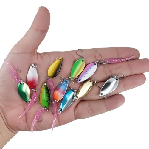 10pc Metal Spoon & Soft Plastic Lures Kit | Spinnerbait Box w/Paddle Tails | Bass/Walleye/Trout/Salmon | Pro Saltwater & Freshwater Fishing Gear