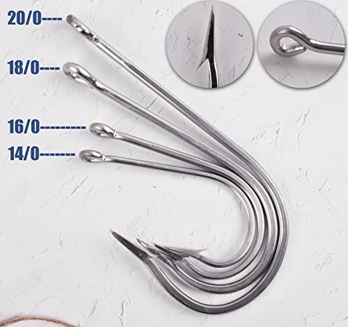 Fishing Saltwater Large Giant Shark and Alligator Hooks Extra Strong Stainless Steel Big Game Fishing Sharp Tuna Catfish Hooks - size: 20/0-1pcs