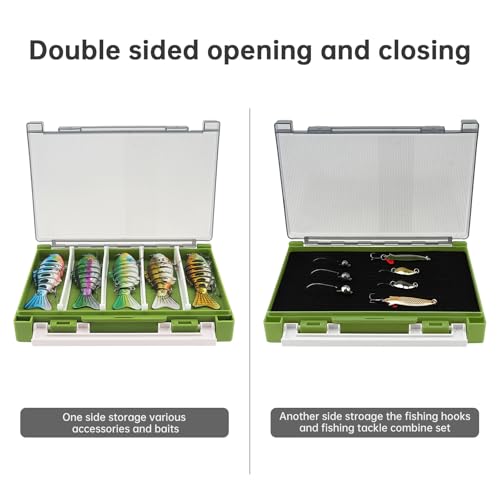 Double Sided Fishing Lure Box Organizer, Fishing Tackle Box Storage Hard Plastic Container Case for Lure Bait Hooks Beads Jewelry Earring - color: Green