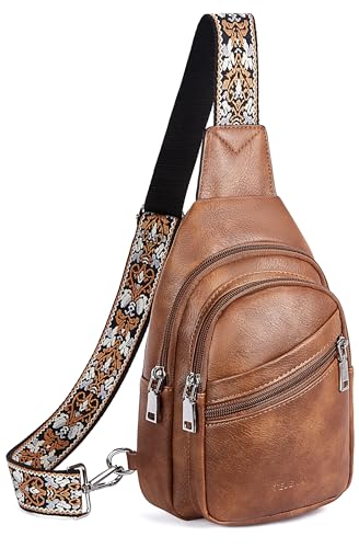 Telena Sling Bag for Women Crossbody Bags Purse for Women Vegan Leather Fanny Pack with Adjustable Strap - color: 0-brown