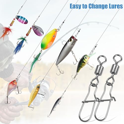 Fishing Snap Swivels Rolling Barrel Swivels with Safety Snaps High Strength Copper and Stainless Steel, Black Nickel Coated Quick Connect Swivel Snap Fishing Tackle - color: 55pcs(2,4,5,6,8,10#)