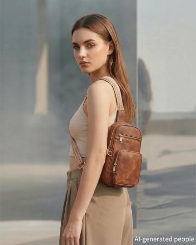 Anti Theft Crossbody Bags for Women RFID Leather Sling Purses,Crossbody Bags Travel Leather Fanny Pack for Women - color: Pure Brown