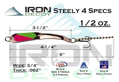 IRON DECOY Spoon Fishing Lures 3-Pack, Multi-Species Metal Spoons for Trout, Walleye, Bass, Salmon, Pike, Ice Fishing & Trolling, Vibrating Spoon Lure Kit - color: Steelhead, 1/2 oz