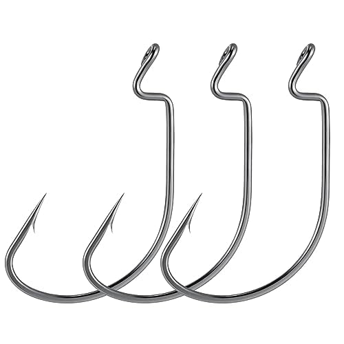 Dr.Fish EWG Hooks Bass Fishing Worm Hooks Extra Wide Gap Freshwater Fishing Carolina/Texas Rig - color: Black Nickel, size: #6-100Pack