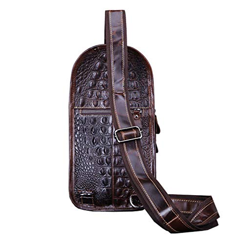 Hebetag Crocodile Genuine Leather Sling Crossbody Bag for Men Travel Outdoor Hunting Hiking Camping Shoulder Chest Pack Backpack Daypack Coffee - color: #12coffee