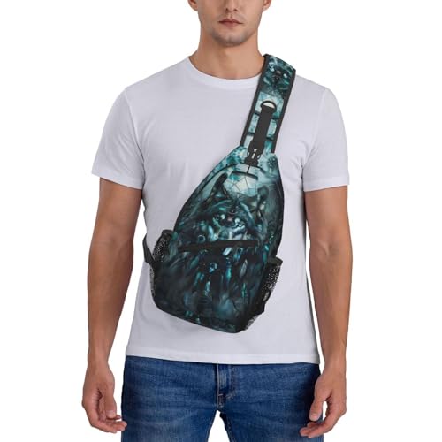Wolf Dream Catcher Sling Backpack Chest Bag Crossbody Shoulder Bag Gym Cycling Travel Hiking Daypack For Men Women - color: Wolf Dream Catcher