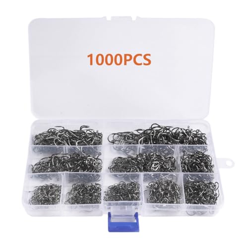AMHDV 300Pcs/ 500Pcs/ 1000Pcs Small Fishing Hooks, 10 Different Sizes Tiny Fish Hook Set for Freshwater - style: 1000pcs (2# to 20#)