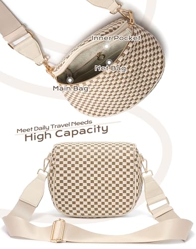 Trendy Woven Checkered Crossbody Bum Bag for Women，PU Leather Checkered Purse Fanny Packs Belt Bag (Woven Bum Bag - Khaki Beige) - color: Woven Bum Bag - Khaki Beige