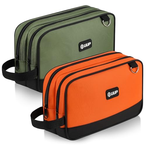 12" Small Tool Bag 2 Pack, Zipper Tool Pouch 2 Compartments, Utility ToolBag with Carrying Handle, Toolbox Organization, Screwdriver Storage Tool Box, Electrician Mechanic Men Dad Gifts, Orange/Green - color: Orange/Green 2Pack, size: 12" x 7"