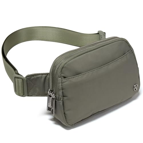 Pander Everywhere Belt Bag for Women, 5 Zipper Pockets Nylon Crossbody Fanny Pack Purse (Grey Sage). - color: Grey Sage