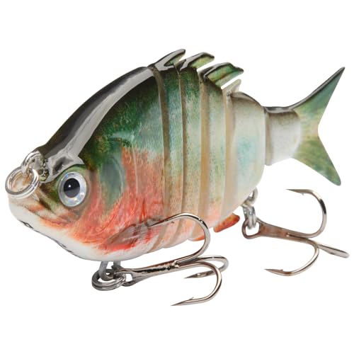 Bassdash SwimPanfish 2.5”/0.34oz Hard Bluegill Swimbaits Multi Jointed Topwater Trout Bass Fishing Crank Lure,Pack of 4 - color: RBOB
