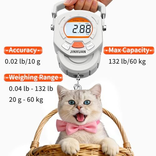 Fishing Scale Luggage Scale 132lb/60kg Digital Fish Scale, Fish Weight Scale with Backlit LCD Display, Luggage Weight Scale with 4 Units, 2 AAA Batteries, Hanging Scale for Fishermen Travelers - style: Battery Powered