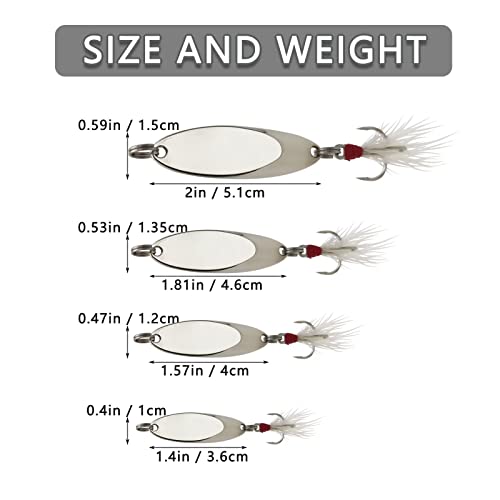 Fishing Spoons Fishing Lures Casting Spoon Metal Jig Lure Trout Lures for Freshwater/Saltwater, Reflective Spoons Bait with Treble Hooks Fishing Tackle 5 Pcs - color: Sliver (5pcs), size: 3/8oz