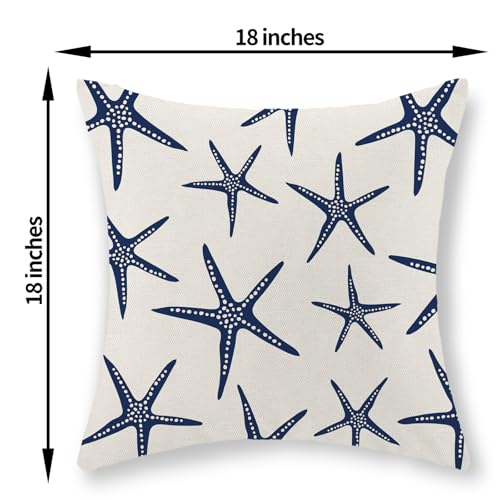 Navy Blue Starfish Pillow Covers 18x18 Inch Set of 2 Coastal Throw Pillows Spring Summer Nautical Ocean Theme Beach Decorative Pillow Cases Linen Outdoor Decor Cushion Case for Home Bedroom - color: Navy Blue Starfish 3, size: 18" x 18" (Pack of 2)