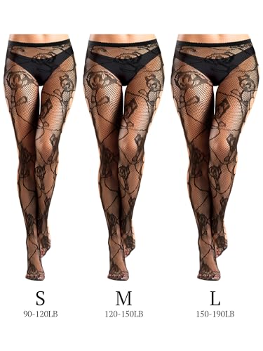 Ramede 10 Pairs Lace Fishnet Goth Patterned Fish Nets Tights High Waist Mesh Pantyhose Thigh High Stockings for Women - size: Medium