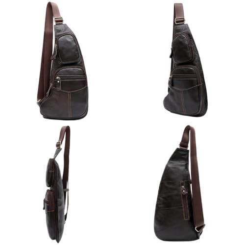Vintage Leather Sling Bag Backpack for Men Crossbody Shoulder Chest DayPack Backpacks - color: #01coffee