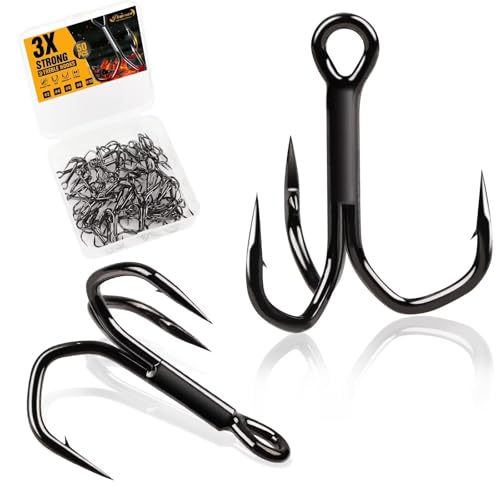 Dovesun Fishing Treble Hooks, Triple Hooks 3X Strong Professional V, 50PCS High Carbon Steel Replacement Fishing Hooks for Saltwater and Freshwater, Sizes #10#8#6#4#2 - color: Black Nickel, size: #10 * 50PCS