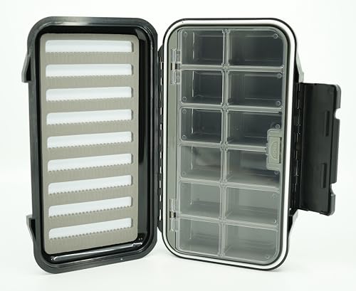 Kingfisher Large Waterproof 12 Compartment and Foam Fly Fishing Box - color: Black