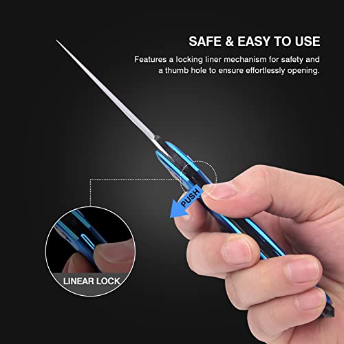 FUNBRO EDC Multitool Carabiner with Knife, Bottle Opener, Window Breaker and Screwdriver, Survival Knives Tools for Men Outdoor Camping (Blue) - color: Blue