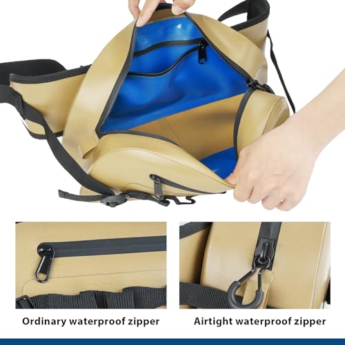 THKFISH Waterproof Fishing Waist Pack, Large Fishing Tackle Bag with Adjustable Strap, Airtight Zipper Closure, Lightweight Sling Fishing Waist Bag for Fly Fishing, Brown - color: Brown 02