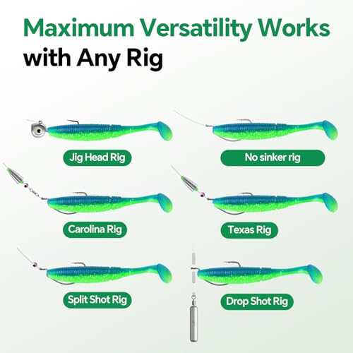 Clearance Bionics-Designed Durable Soft Plastic Fishing Lures Kit with Bonus Accessories, 3/4/5/6 Inch, 9-Type Lifelike Swimbaits in One Gear Set Included Tackle Box for Bass - color: Blue-green
