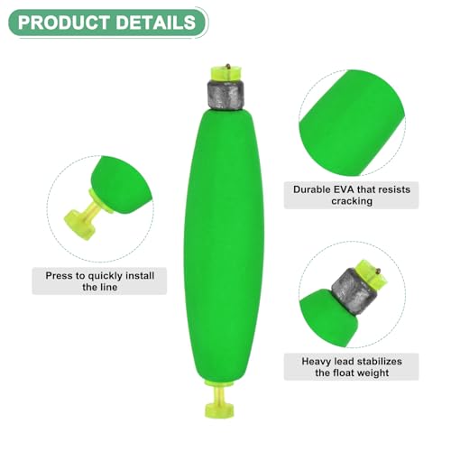 M METERXITY Pack Fishing Bobbers Floats, EVA Foam Weighted Bobbers, Clip-on Floats Slip Corks Floaters Strong Buoys - color: Green, size: 3.78" Length