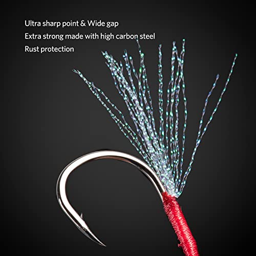 Goture Double Fishing Assist Hooks Kit Jig Assist Glow Hook Slow Fast Fall Jigs Fishing Hook for Lead Vertical Jigging Lures Pack of 5 - color: Red, size: #4/0 0.92oz(5pcs)