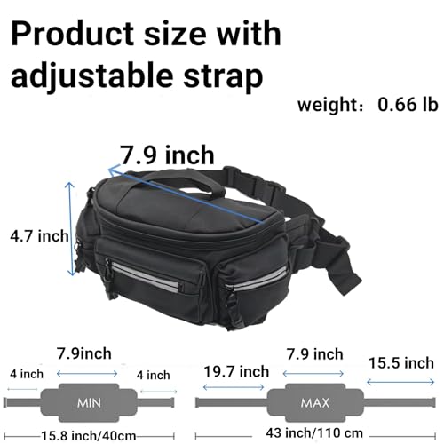 Fanny Pack for Men Women with Reflective Stripe, Concealed Casual Waist Bag with Adjustable Belt for Cycling Hiking Fishing Camping Travel (black) - color: Black