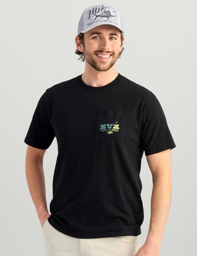 HUK Men's Pocket Tee, Comfortable Performance Fishing Short Sleeve T-Shirt with Chest Pocket - color: Western Wild - Black, size: X-Large
