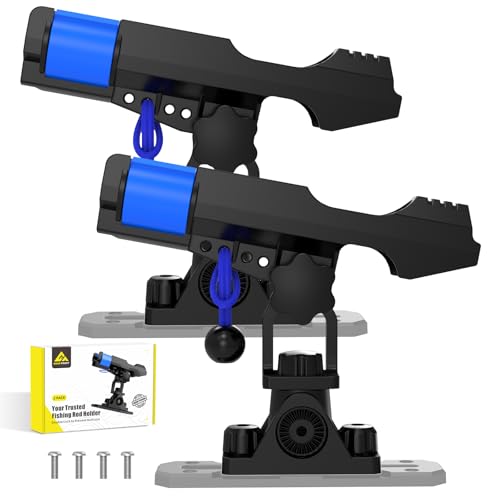 GearTrust 2-in-1 Fishing Rod Holder for Boat Kayak Rod Holder Track Deck Mount, Secure Fishing Pole Holders with Three Tier Rod Protection,Dual T Bolt, Bungee Cord & Sliding Loop