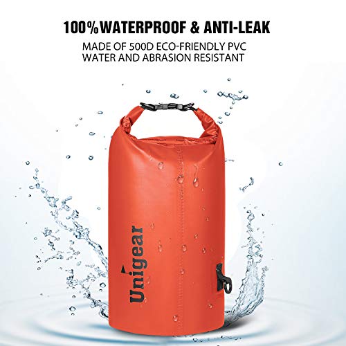 Unigear Dry Bag Waterproof, 2L/5L/10L/20L/30L/40L Floating and Lightweight Bags for Kayaking, Boating, Fishing, Swimming and Camping with Waterproof Phone Case - color: Orange, size: 10L