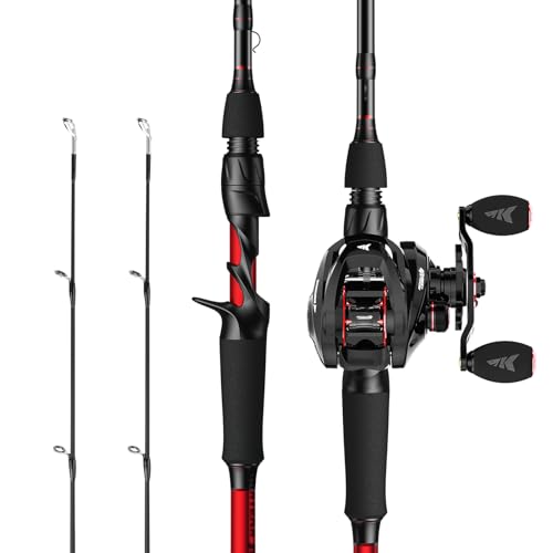 KastKing Royale Legend II Twin Tip Fishing Rod and Reel Combos, Spinning & Casting Combo, IM6 Graphite 2Pc Blanks, Extra Backup Tip Section, Stainless-Steel Guides, KastFlex Technology, EVA Handles - style: Cast: Right Reel, 7'3''- Mh Rod(2 Pcs + Extra Ti