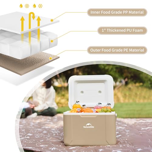 Naturehike 5.3/15/19 QT Hard Cooler, Insulated Ice Chest Box, Portable Ice Retention Cooler for Beach Camping Picnic Fishing Barbecue - color: Brown, size: 19QT