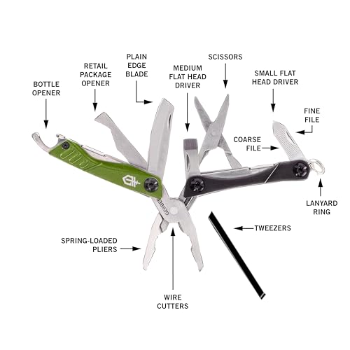 Gerber Gear Dime 12-in-1 Mini EDC Multitool - Needle Nose Pliers, Pocket Knife, Keychain, Bottle Opener - EDC Gear and Equipment - Green - color: Green, size: Single