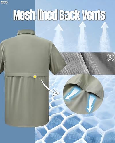 33,000ft Men's Fishing Shirts Lightweight Cool Quick Dry Sun Protection UV Short Sleeve Shirt for Casual Hiking Safari Travel - color: Gray Green, size: Large