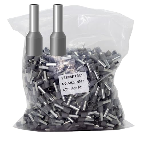 Fidioto 1000pcs AWG10 Terminal Connector Wire Insulated Cord Pin Ends Terminals for Electric, Industrial, Chemical Industry, Power Control System, etc. (10WAG-1000PCS-Grey) - color: Grey, size: 10AWG