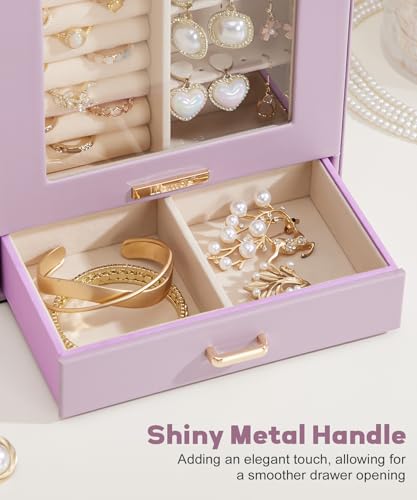 Homde Jewelry Organizer Girls Women Jewelry Box for Necklaces Rings Earrings Gift Bracelets Storage Case (Grey Purple + Gold) - color: Grey Purple + Gold