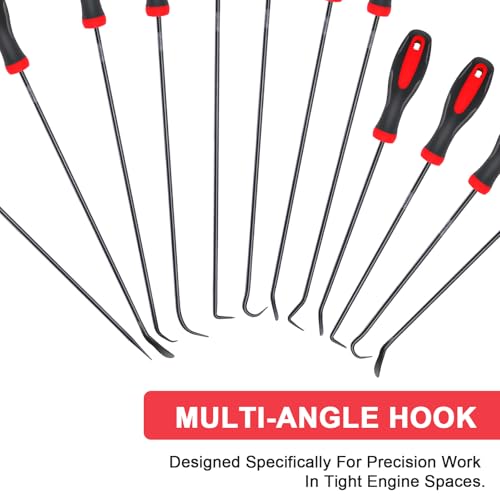 Keze 12 Pcs Pick and Hook Tool Set Includes Long & Mini Precision Pick Tool Kit for Car Auto Oil Seal/O-Ring Seal Gasket Pick Hooks Puller Remove - color: Black-12 Hook and Pick Set