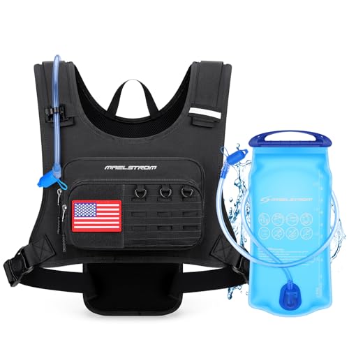 Maelstrom Hydration Running Vest with 2L Water Bladder for Men Women | Chest Pack, BPA-free, High Flow Bite, Reflective Stripe, Detachable, Breathable Pad, Perfect for Cycling, Marathon, Hiking - color: Black