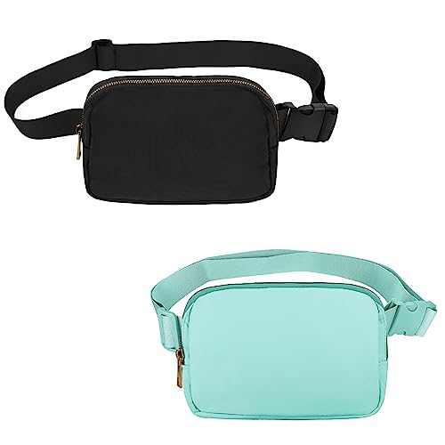 VOROLO Fanny Pack For Women And Men Crossbody Bag Belt Bag | Adjustable Strap Graduation Gifts Lightweight Travel Running - color: Black+Light Green