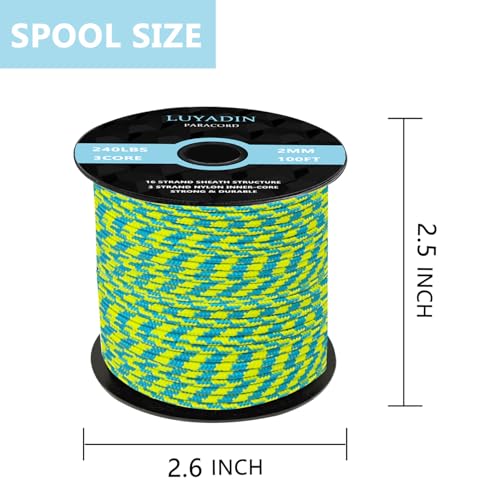 Paracord 240lb - Diameter 2mm Micro Utility Cord -3 Strand Parachute Spool Cord - 100ft 200ft,Paracord for Camping,Hiking,Fishing,Outdoor and DIY - color: Cyan Green Camo, size: 100 ft
