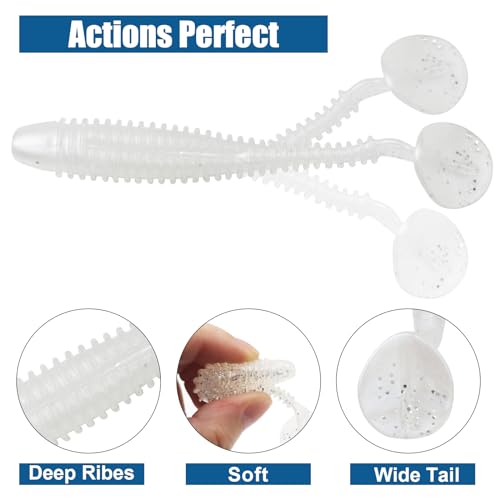 Paddle Tail Swimbaits, 2.5 inch/3inch Soft Lures Fishing Trout Crappie Bass for Freshwater and Saltwater 75PCS/60PCS - color: White Pearl, size: 3 inch, 60 PCs