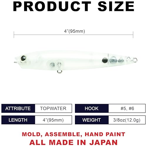LUCKY CRAFT Gunfish 95NF Top Water Bass Fishing Lures, 4” Floating Lure with Cupped Mouth, Freshwater Trout and Bass Lures Fishing Gear, Accessories for Tackle Box - color: 292 Lake Murray Clear
