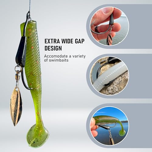 Reaction Tackle Tungsten Bladed Underspin Swimbait Hooks, Weighted Weedless Jig Heads for Bass, Pike, and Musky, Freshwater and Saltwater Fishing (3-Pack) - color: Black, size: 1/8 Oz - 4/0 Hook