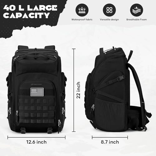 Maelstrom Tactical Backpack for Men, Water Resistant 40L Military Bag | Molle System, 900d Polyester, Laptop Pocket, Load Compression, Tripod Straps, For Hunting, Travel, Hiking,Gym, Camping - color: A.black