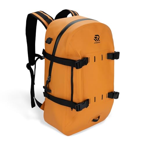 Premium IPX7 Airtight Waterproof Backpack for Kayaking Orange | Boating, Paddle Boarding, Fishing, 30L with Resin Zipper, Rugged Gear Protection Submersible Backpack, Water Sports, Surfing - color: Orange